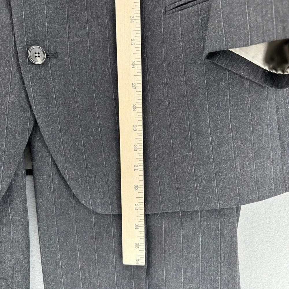 VTG 80s ACTWU‎ Union Made Bespoke Man In Wool Pinstripe Suit Charcoal 2 Button